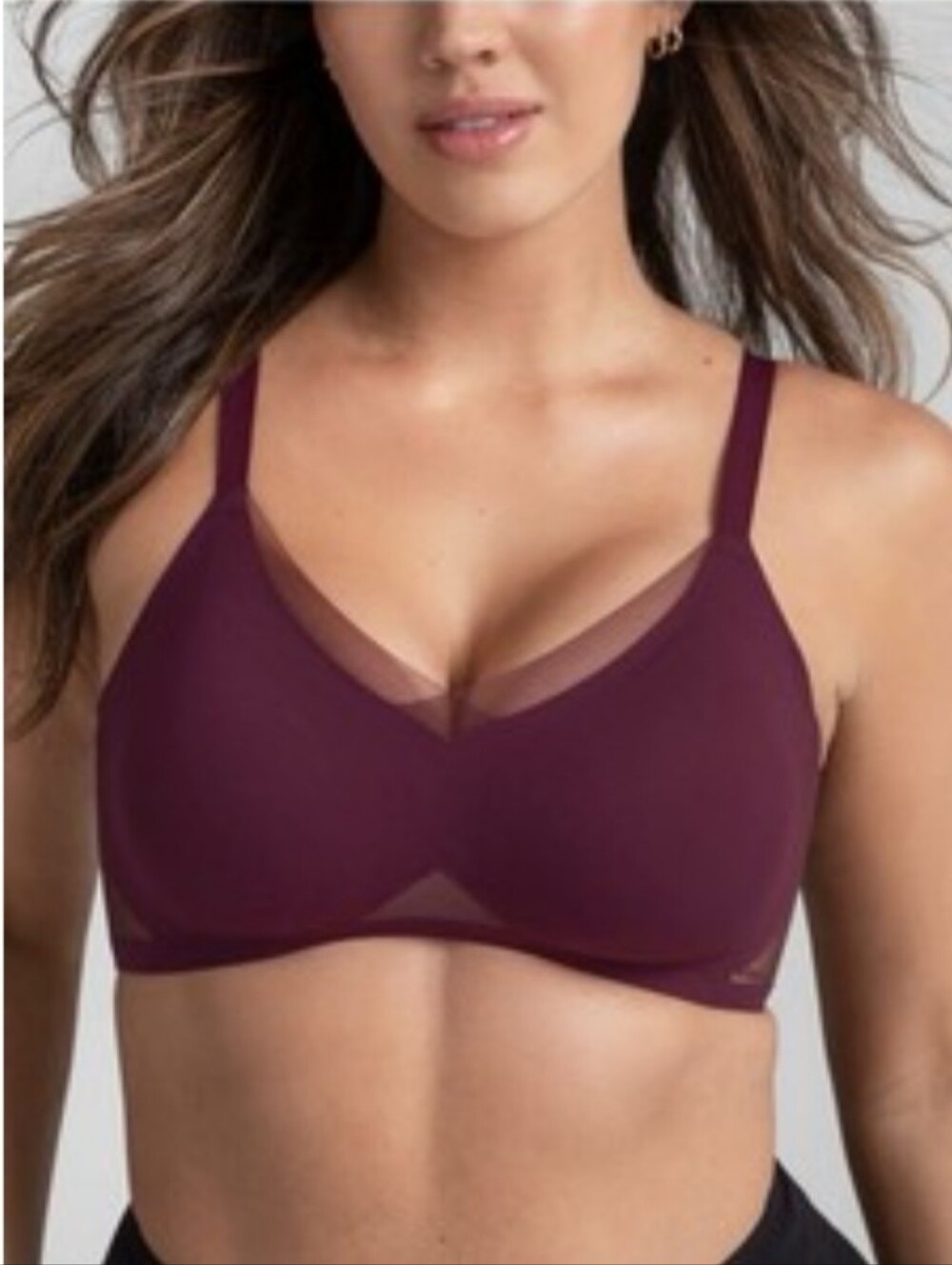 Honeylove CrossOver Fig Burgundy Seamless Mesh-Accent Wireless Bralette Bra S